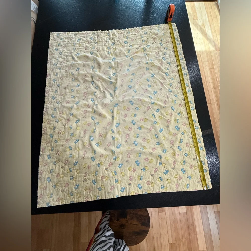 Vintage Care Bears Yellow Quilt Baby Blanket / Crib Blanket